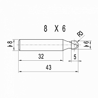Изображение Фреза пазовая DELTA TOOLS Z=2 R=3 D=6х5х42 S=8 полукруг (чаша) 202.3802